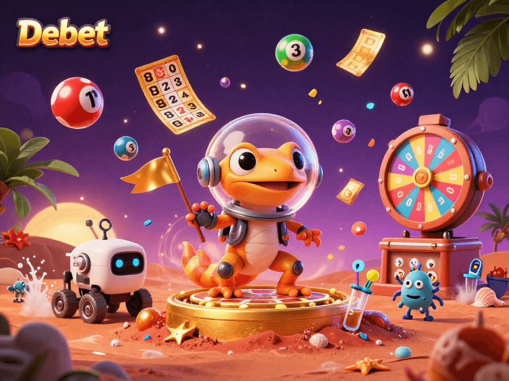 Experience Debet's thrilling casino in a vibrant, dynamic scene full of excitement and action.
