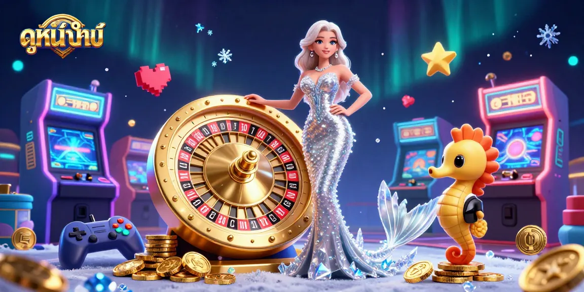 Play and win with ดูหนังใหม่ through this captivating casino illustration showcasing vibrant gaming elements.