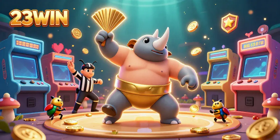 Experience the exciting world of 23WIN with a dynamic 3D beetle casino theme featuring golden coins flying during gameplay.