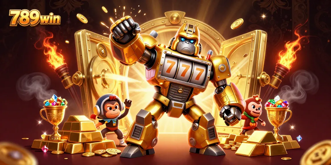 Hit jackpot wins at 789win with dynamic golden gorilla mech and treasure elements.