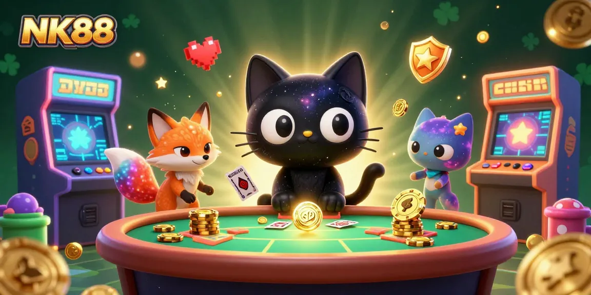 Play at NK88 and win with vibrant casino games, surrounded by captivating cosmic elements.