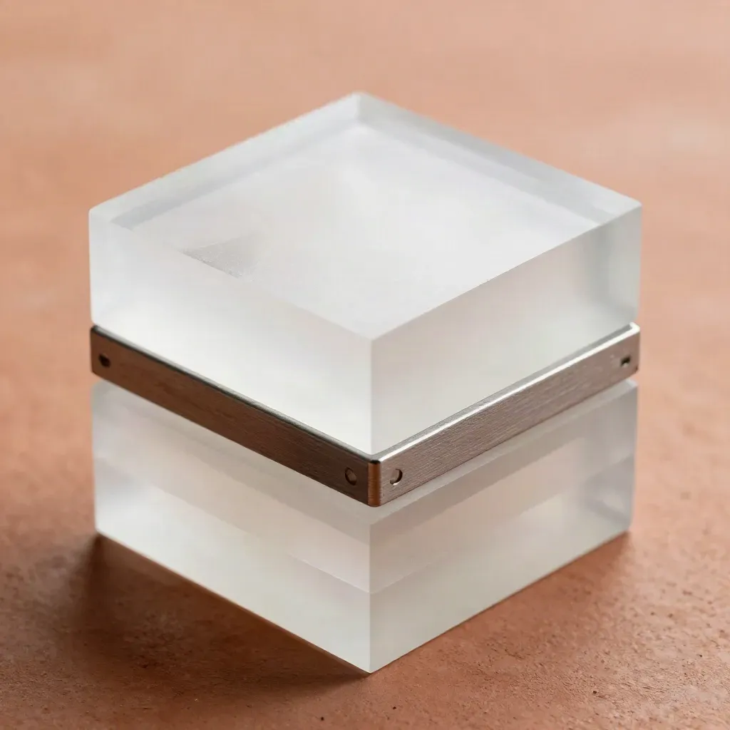 Frosted acrylic prototype blocks with steel spacers on a clay surface