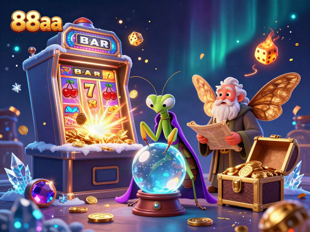 Engage with 88aa's gambling world showcasing vibrant casino elements and mystical characters.