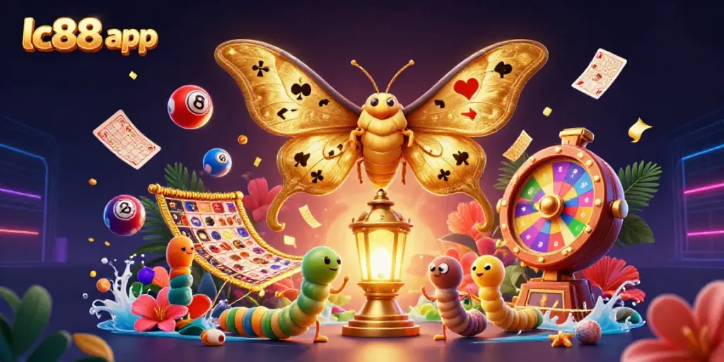 Engage with the exciting lc88 app through vibrant casino-themed illustrations of dynamic game elements.