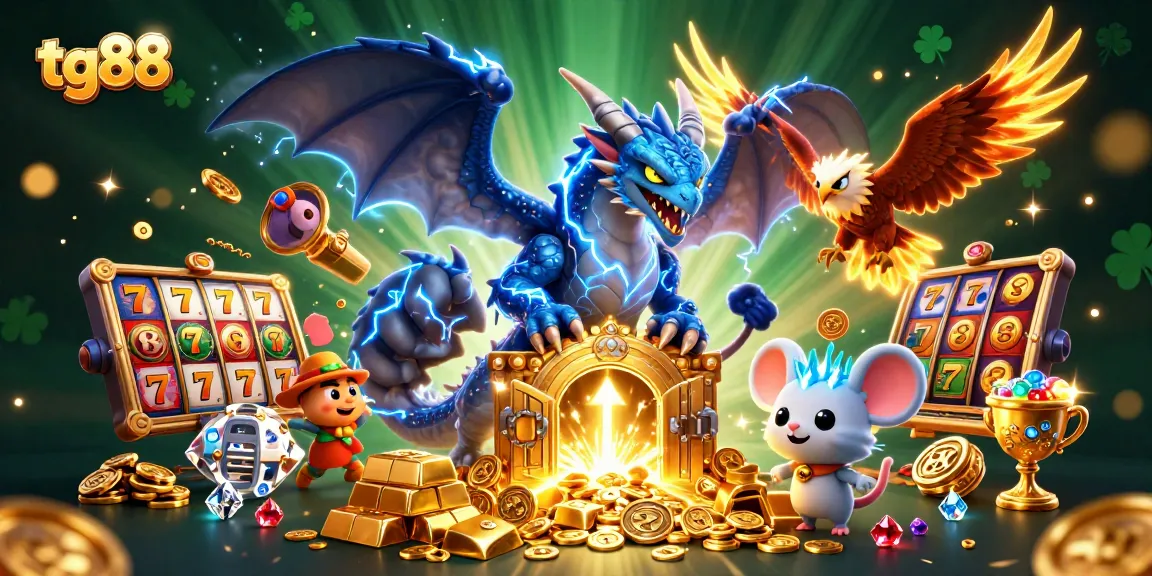 Experience thrilling slots at tg88 with the thunder dragon and glowing hawk amidst rich treasures.