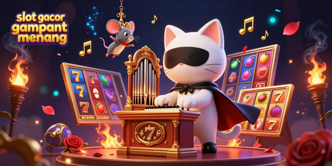 Play slot gacor gampang menang with a thrilling 3D illustration featuring a phantom cat and gaming elements.