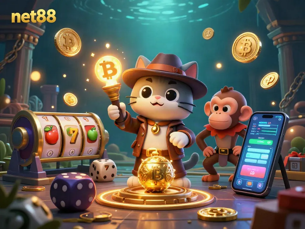 Engage in thrilling casino action with net88, featuring a cat archaeologist in an adventure-rich illustration.