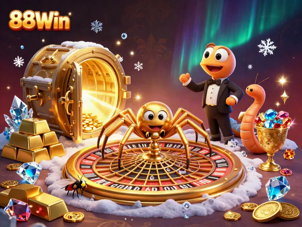 Engage with 88Win's thrilling gaming experience amidst vibrant casino-themed elements.
