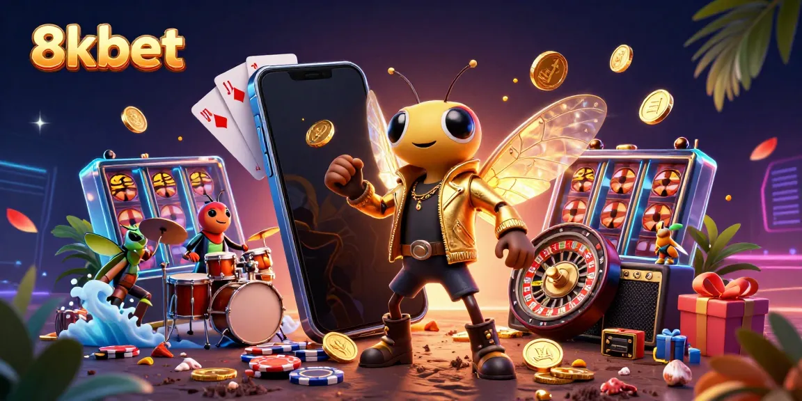 Experience exciting gaming adventures with 8xbet, featuring vibrant 3D cartoon characters and dynamic casino elements.