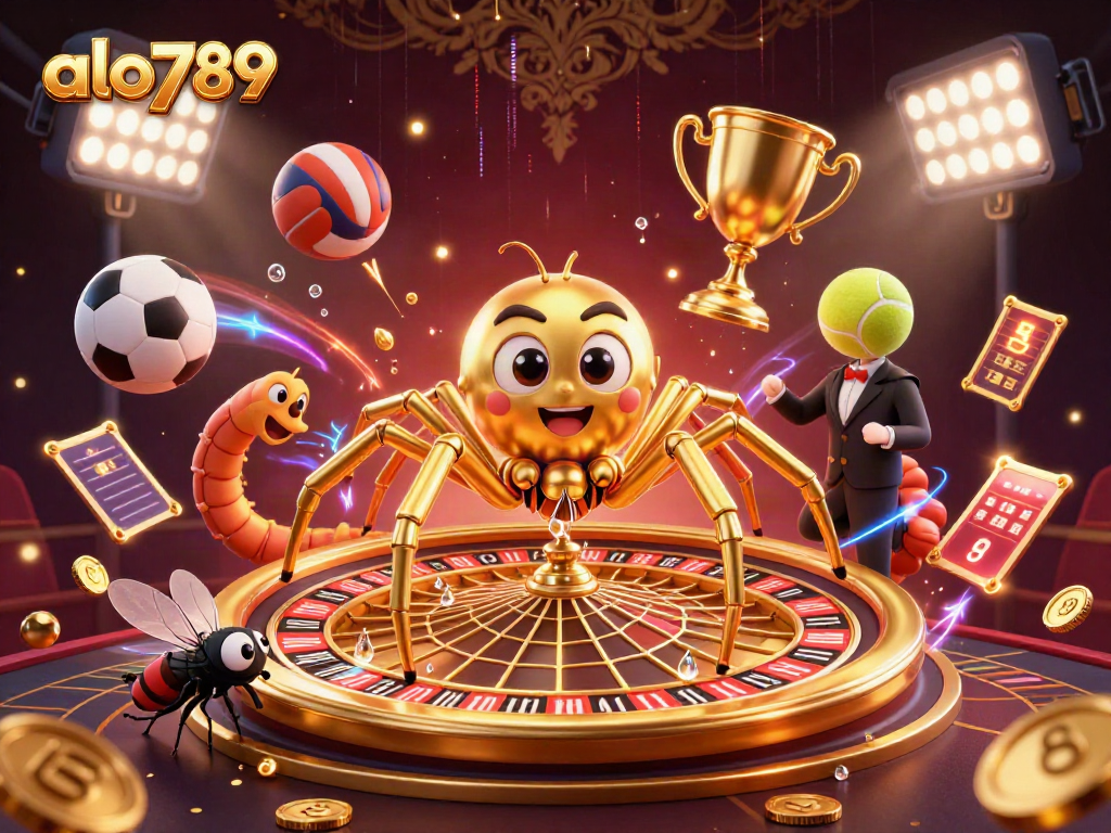 Exciting scene showcasing alo789's dynamic gaming experience with a spider-themed roulette wheel.