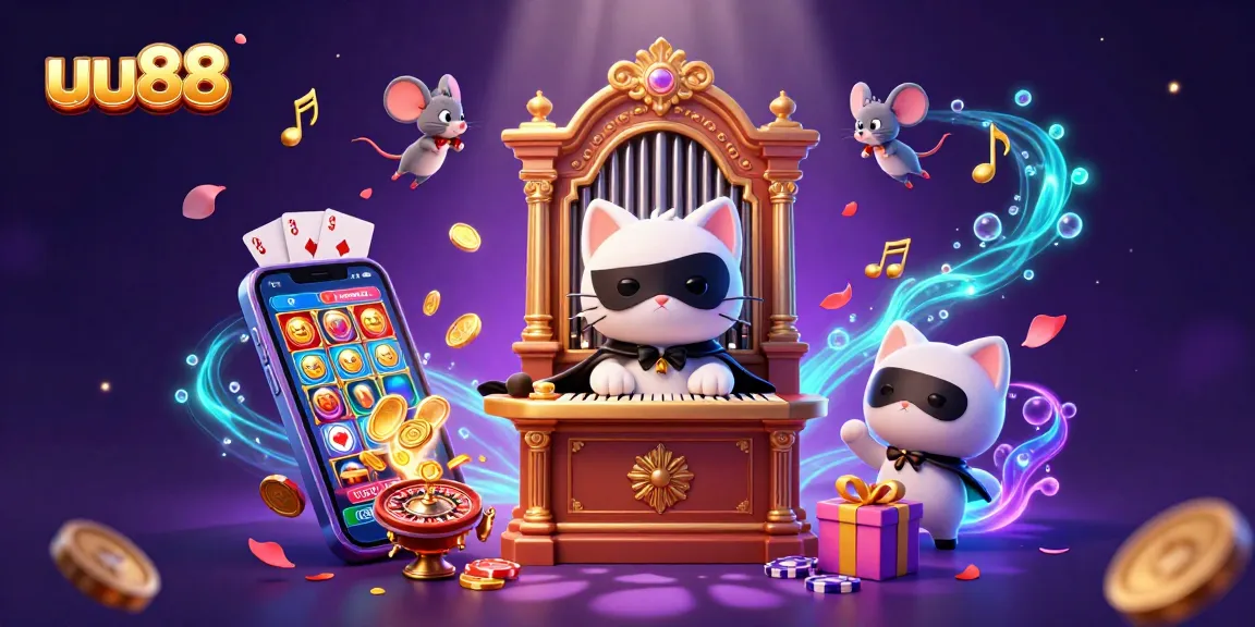 Play exciting slot games at uu88 with a captivating 3D casino illustration featuring whimsical characters.