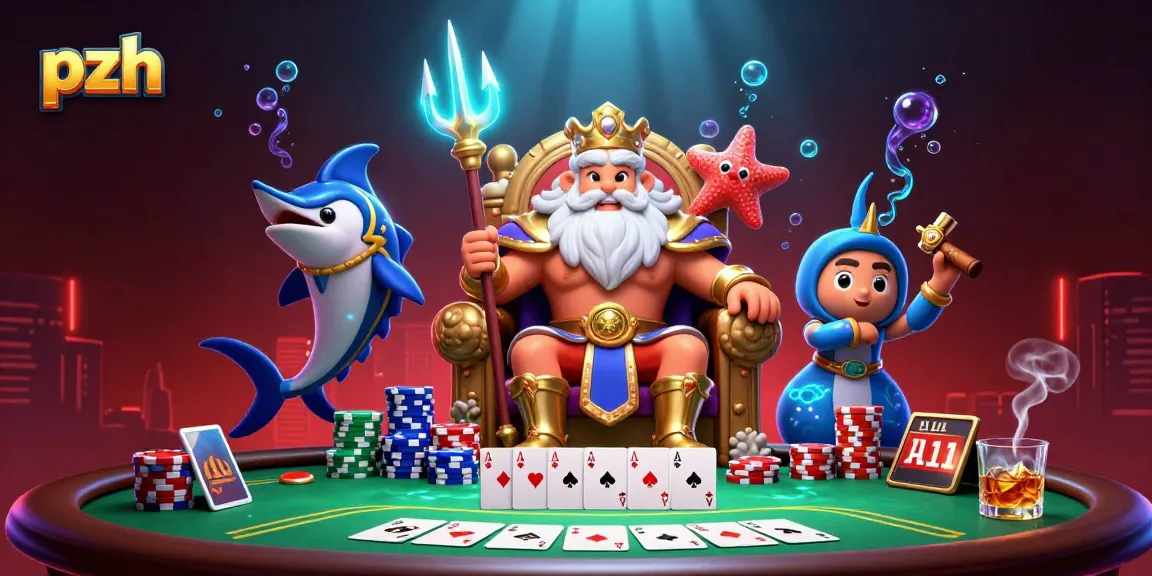 Engage with pzh's thrilling poker scene featuring Neptune and vibrant casino elements.