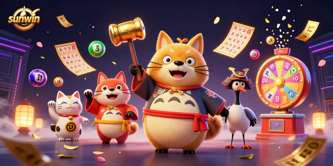 Experience the thrill of sunwin with a vibrant scene full of lively gaming elements and cheerful characters.