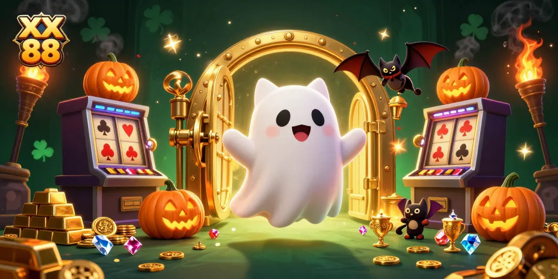 Experience luck and excitement with XX 88 in a haunted casino, featuring a ghost cat and treasures.
