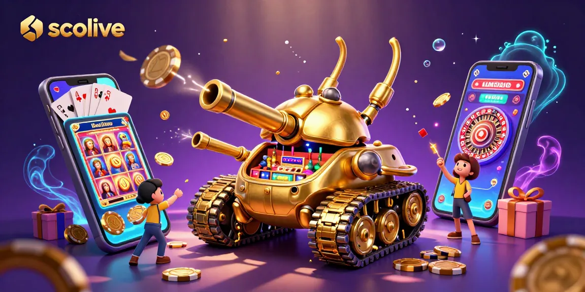 Experience socolive's vibrant gaming scene with a golden beetle tank casino illustration.