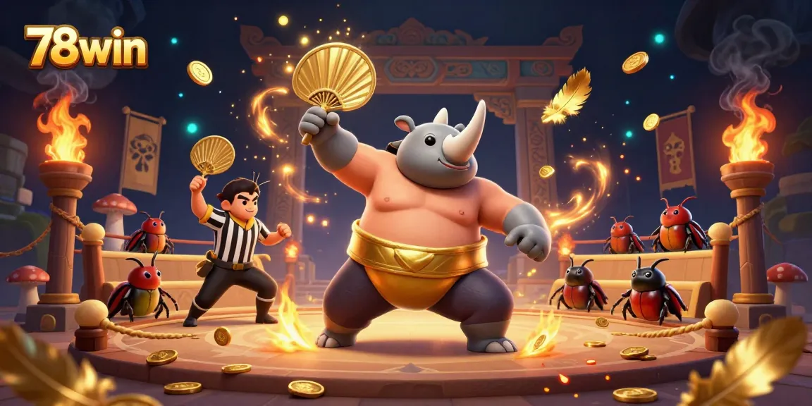 Experience the thrilling action at 78win as a rhinoceros beetle champion wins big, showcasing vibrant graphics.