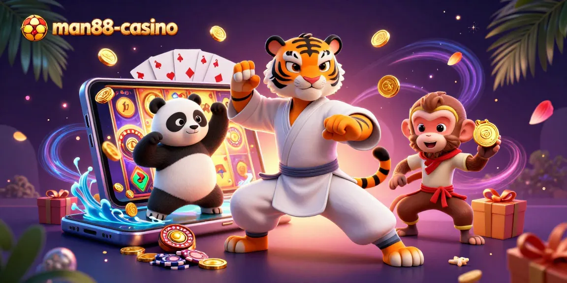 Experience the thrilling action at man88-casino with kung fu characters amidst exciting slot games.