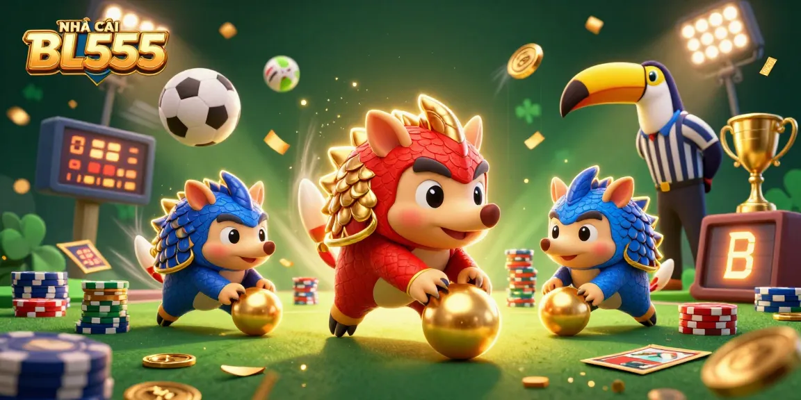 Engage in thrilling wins at NHÀ CÁI BL555 as rival pangolins bowl through poker chips in this vibrant casino scene.